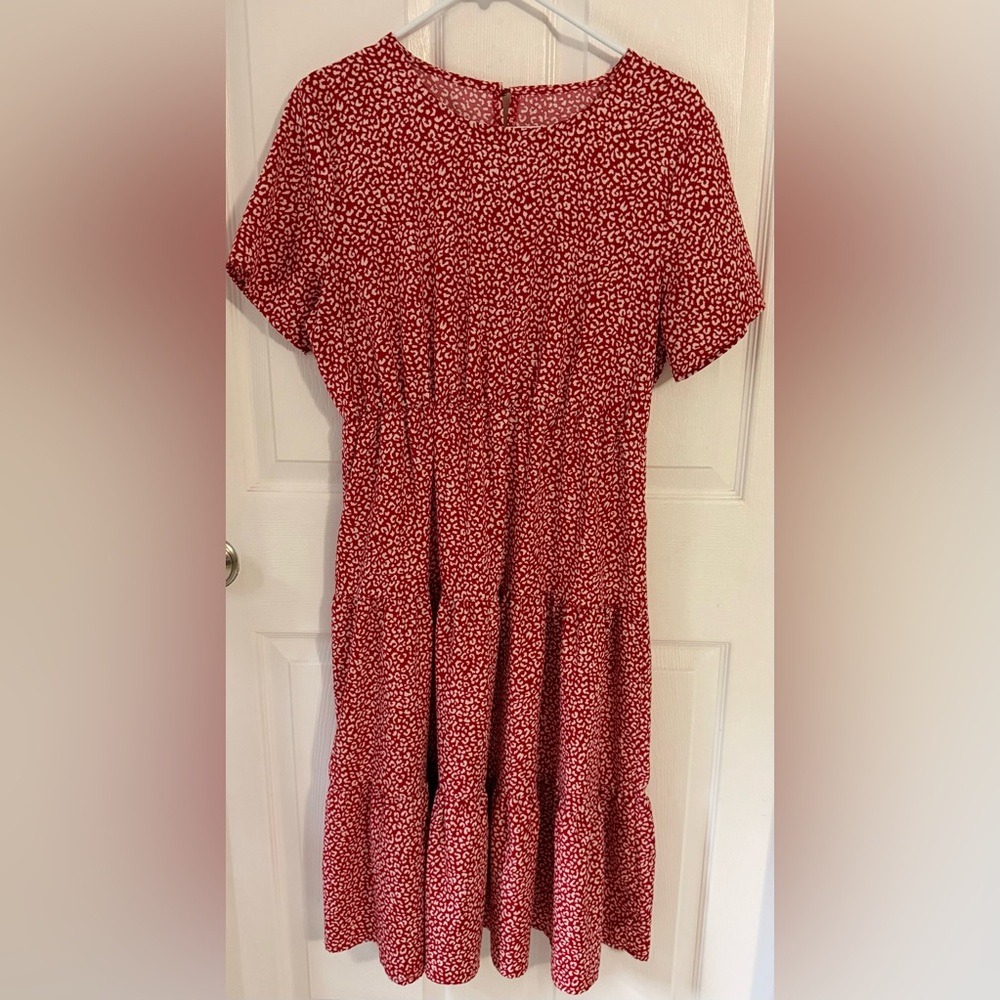 SHEIN Red and White Patterned Dress